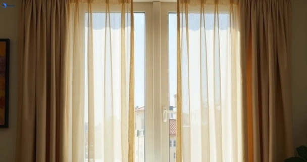 Dull dusty drapes in main-beach before professional cleaning